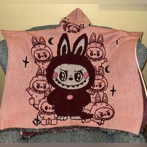 “The Monsters” Handmade Pink Hooded Poncho- New